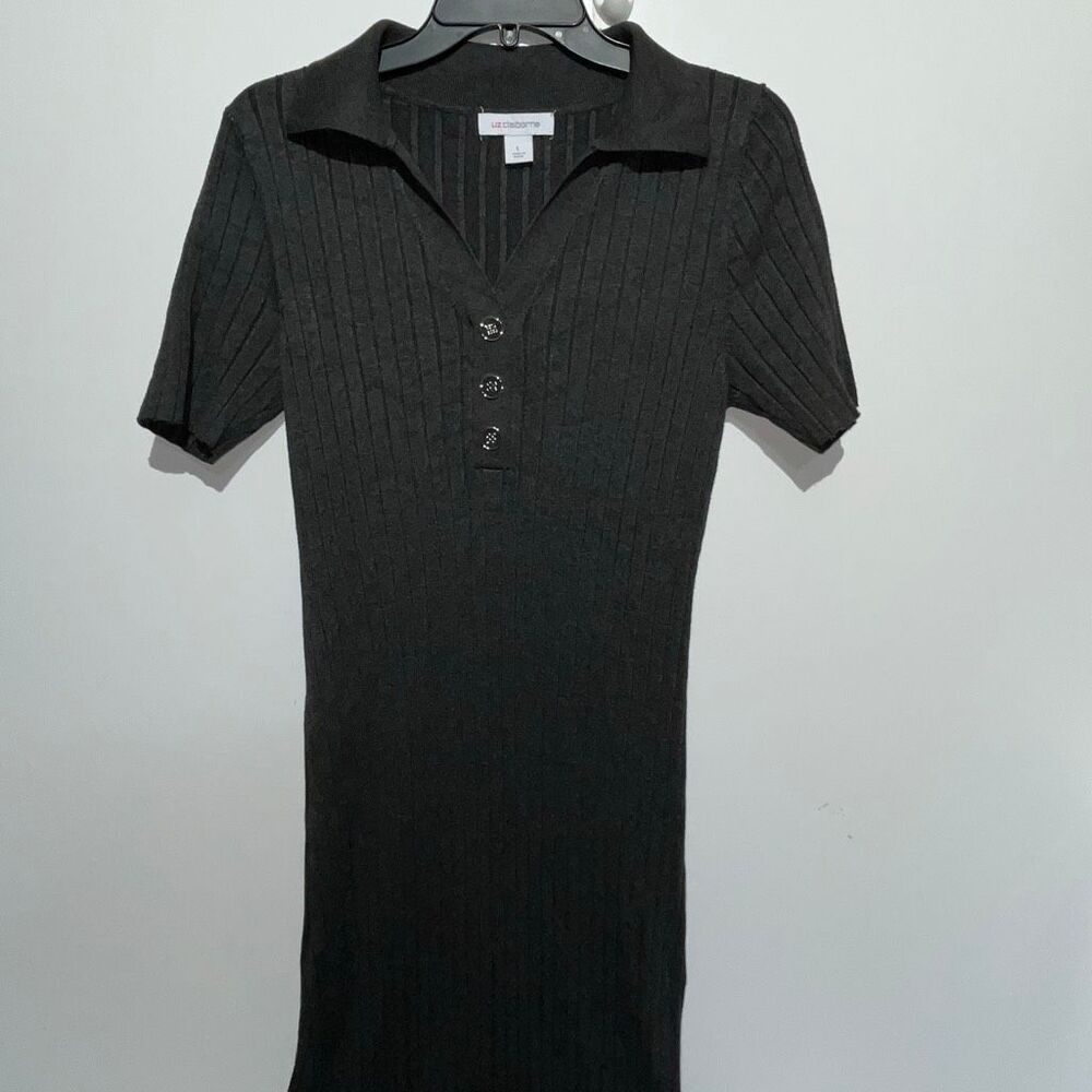 Liz Claiborne Women's Charcoal Gray Ribbed Knit Short Sleeve Bodycon Dress Large